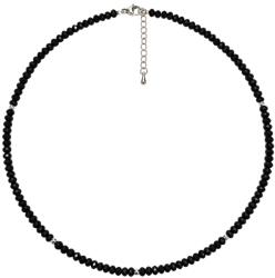  Colier Onix Negru Disc Fatetat 3x4 mm cu Argint 925 sau Inox 316L 1 Buc