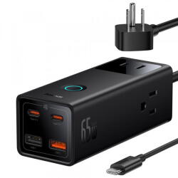 Baseus Prelungitor Baseus PowerCombo US, 3 x Priza - 2 x USB-A - 2 x USB-C, Negru PSLA020101 (PSLA020101)