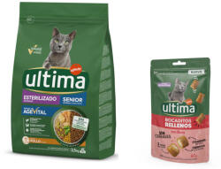 Affinity 2, 5 kg Ultima Sterilised Senior csirke száraz macskatáp+60g Ultima töltött falatkák marhával kutyasnack ingyen