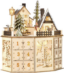AOSOM Fa adventi naptár LED-világítással 25x20x29 cm 24 fiókos karácsonyi örök naptár natúr fa
