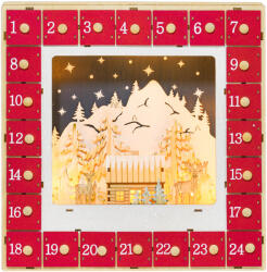 AOSOM LED-es fa adventi naptár karácsonyi falukép 34x7x34 cm 24 nagy fiókkal, piros