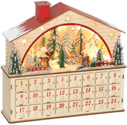 AOSOM Fából készült adventi kalendárium LED világítással 24 fiókos 36x10x34 cm újratölthető karácsonyi naptár