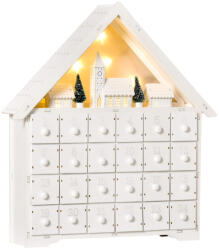 AOSOM Fa adventi naptár LED-világítással 24 fiókos karácsonyi örök naptár 39x9x42 cm, fehér-zöld