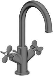 Hansgrohe Archivio Kétkaros mosdócsaptelep 170, keresztfogantyúkkal, húzórudas leeresztőgarnitúrával, Szálcsiszolt Fekete Króm 34015340 (34015340)