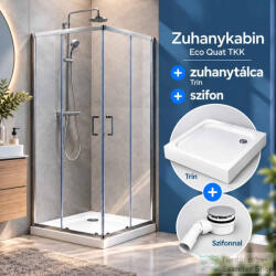 Kolpa San Eco Quat TKK 80×80, ezüst zuhanykabin + Trin előlapos zuhanytálca + szifon csomag (538550csomag)