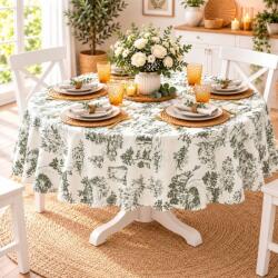 Pucioasa Fata de masa teflonata, rotunda, diametru 140cm, Peisaj vintage verde Fata de masa