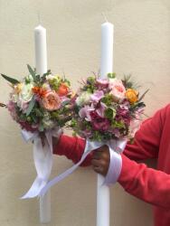 ImodFlowers Lumânări de Nuntă Înalte, cu Hortensie și Trandafiri