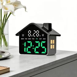  Bájos LED-es ébresztőóra - Házikó megvilágított ablakkal 2 ébresztőóra Dátum