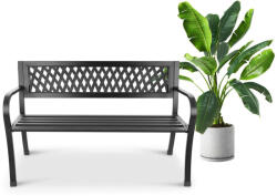 Bauerkraft Kerti pad, Bauerkraft G-408, fekete, 125 × 53 × 77 cm, acél és öntöttvas, háttámlával, időjárásálló, teherbírás: 180 kg