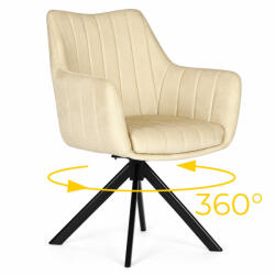 ModernHOME Étkezőszék, ModernHome TIKJ-3, bézs, 82, 5 x 59 x 57 cm, bársony kárpit, 360°-ban forgatható, acél lábak, karfás, teherbírás: 120 kg