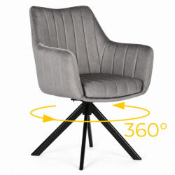ModernHOME Étkezőszék, ModernHome TIKJ-3, szürke, 82, 5 x 59 x 57 cm, bársony kárpit, 360°-ban forgatható, acél lábak, karfás, teherbírás: 120 kg