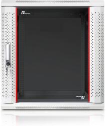 GETFORT 19 hüvelykes 12U 600x450mm fém szekrény üvegajtókkal, egyszerű összeszerelés, szürke színű (46586)