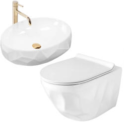 Rea Set vas WC suspendat REA Gustavo Rimless cu lavoar pe blat Maya alb (KPL-51652)