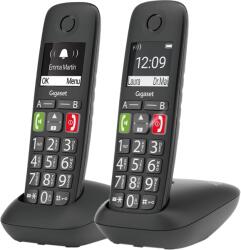 Gigaset E290 Duo - 2 telefoane fără fir pentru seniori fără robot telefonic, butoane mari, butoane de apelare directă pentru numere importante, funcție de amplificare pentru ascultare foarte tare, negru [vers