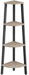 Brius Raft de colt cu 4 etaje, tip biblioteca, cadru metal si polite lemn, 34x34x125 cm, gri stejar si negru (EZ-LLS034M01) Raft