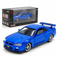 Tayumo Macheta Nissan Skyline GT-R R34 V-Spec Albastru, Lumini, Sunet si Pull-Back, Scara 1: 32, Tayumo (3078)
