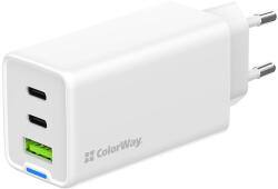COLORWAY CW-CHS058PD-WT hálózati GaN gyorstöltő 65 W, 2x USB-C, USB-A, PPS, fehér (CW-CHS058PD-WT)