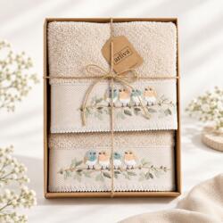 Arliva Home Set 2 prosoape 50x90 si 70x140 cm bumbac cu broderie pasarele, 500 g/m2, bej Prosop