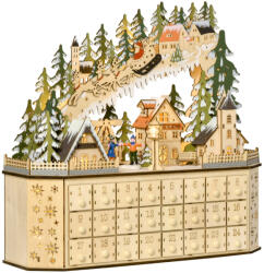 AOSOM Fa adventi naptár LED-világítással 45x13x43 cm 24 fiókos karácsonyi öröknaptár natúr fa