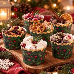 Altom Design Karácsonyi cupcake / muffin papír csomag - 25 darabos 7x5, 5 cm - zöld (IMO-ALT-0208015544-370972)