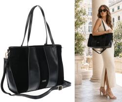 Coveri Collection Női shopper kézitáska velúr tágas A4 válltáska CC891 fekete