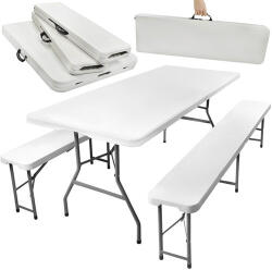 Gardlov Set de grădină pliabil, masă 180 cm cu 2 bănci - Alb, pentru catering și picnic (3257)