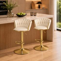ARTOOL Set 2 scaune de bar Artool Mig, rotative, reglabile, bej cu baza aurie (3994_1-S2)