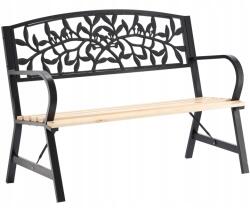 Sersimo Banca de gradina din lemn si otel, cu spatar decorativ frunze, 120 cm (MEB-2958)