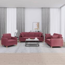 vidaXL Set canapele 3 piese cu perne, rosu vin, material textil pentru living (3202076) Canapea