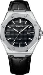 BinBond Ceas barbatesc Quartz Elegant Piele Argintiu Negru Ceas