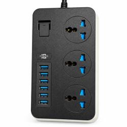 Divendi-ro Prelungitor IQ Power TB-T09, 3 prize, 6 porturi USB-A, 3000 W, Cablu 1, 8 m, Intrerupător ON/OFF (DR64_BT09)