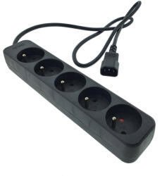 Lanberg Prelungitor cu 5 prize tip francez pentru UPS, Lanberg 41951, lungime 1m, soclu CEE 7/5, IEC 320 C14, 2500W, negru (41951)