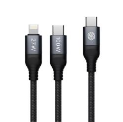 Nillkin Cablu de date NILLKIN DUALPOWER 2-în-1 Type-C - Type-C/Lightning, 100 cm, NEGRU (GP-163461)