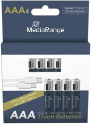 MediaRange AAA USB-C ÚJRATÖLTHETŐ AKKUMULÁTOR 500 mAh (4 DB-OS CSOMAG) (MRBAT160)