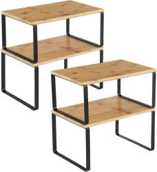 SONGMICS Set 4 rafturi de bucatarie suprapozabile, pentru ustensile sau condimente, 20x30x16cm, natur si negru (EZ-KCS10NB) Raft