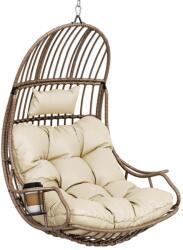 YITAHOME Függő Fotel Tojásszék 150 kg Teherbírással, Rattan Hintaszék Párnával és Pohártartóval, Kertbe, Teraszra, Erkélyre, Nappaliba, Bézs