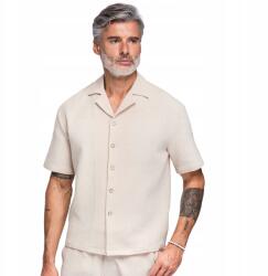 Ombre Férfi ing kubai gallérral tört fehér kényelmes OM-SHSS-0220 L (OM-SHSS-0220)
