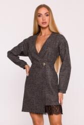 MOE Elegáns Női Ruha Mini Tweed Csipkével Fekete 42 XL (M871 CZARNY XL)