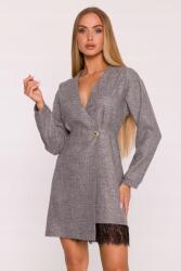 MOE Elegáns Női Ruha Mini Tweed Csipkével Szürke 42 XL (M871 GRAFIT XL)