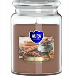 AURA Bispol Fahéjas-Szegfűszeges gyertya üvegben, fedővel, 500g, égési idő 100 óra (5906927053677)