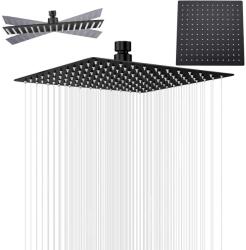 Anytech Esőztető Négyzet alakú 30cm Fekete, Zuhanyfej Acél 201 Led (CZARNA Deszczownica Prysznicowa Natryskowa)