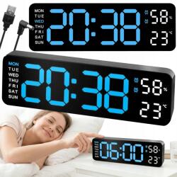 Lewer Ébresztőóra Elektronikus Óra Led Szundi Hangos Hőmérő Higrométer Nagy XXL (Czasomierz Datownik Czytelny dla seniora usb)
