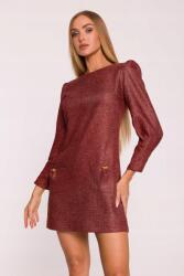 MOE Elegáns Női Ruha Mini Tweed Masnival Bordó 36 S (M870 BORDO S)
