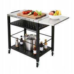  Kültéri grill étkező kocsi 80*50cm összecsukható oldalsó asztallal, univerzális kerekekkel (076205)