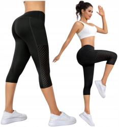 SNM Női 3/4-ES Leggings Halászlé Kerékpáros Rövidnadrág Lábszármelegítő Sportos Fekete Magas Derék M (P350 CZARNY M)