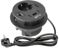 GTV Priza incorporabila in blat RONDO, 1xSHUKO, 1xUSB-A, 2xUSB-C, HDMI, RJ45, negru (AE-GMRON1S3URH-20)