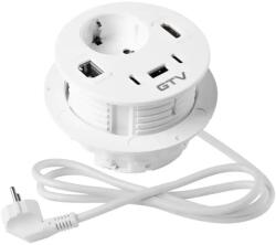 GTV Priza incorporabila in blat RONDO, 1xSHUKO, 1xUSB-A, 2xUSB-C, HDMI, RJ45, alb (AE-GMRON1S3URH-10)