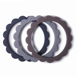 Mushie inel gingival de mână din silicon FLOWER Variantă: Steel / Dove Gray / Stone