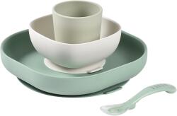 BÉABA Set de masă Beaba din silicon, 4 piese Variantă: Sage Green / Misty Green Set pentru masa bebelusi