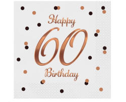  Happy Birthday 60 B&C White szalvéta 20 db-os 33x33 cm (MLG165197)